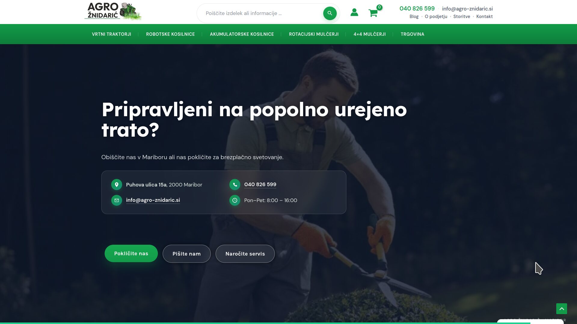 Final CTA after — cinematic gardener photo, dark gradient overlay, glass contact card with masked SVG icons, unified pill button trio
